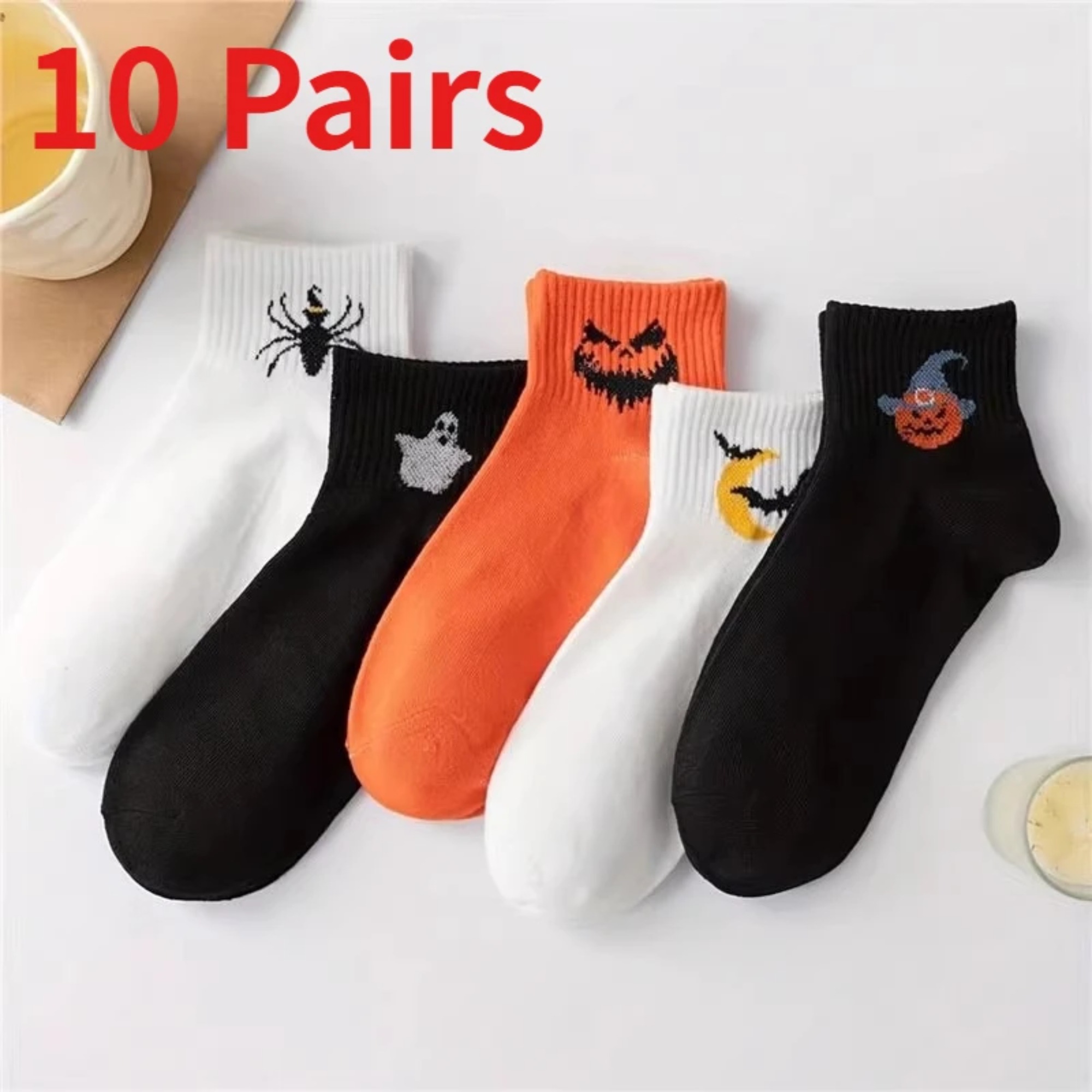 Ankle Sock Low Cut - 1/10 ペア男性面白いハロウィンカボチャソックスカップルノベルティソックス通気性吸汗ファッション個性アンクルソックス