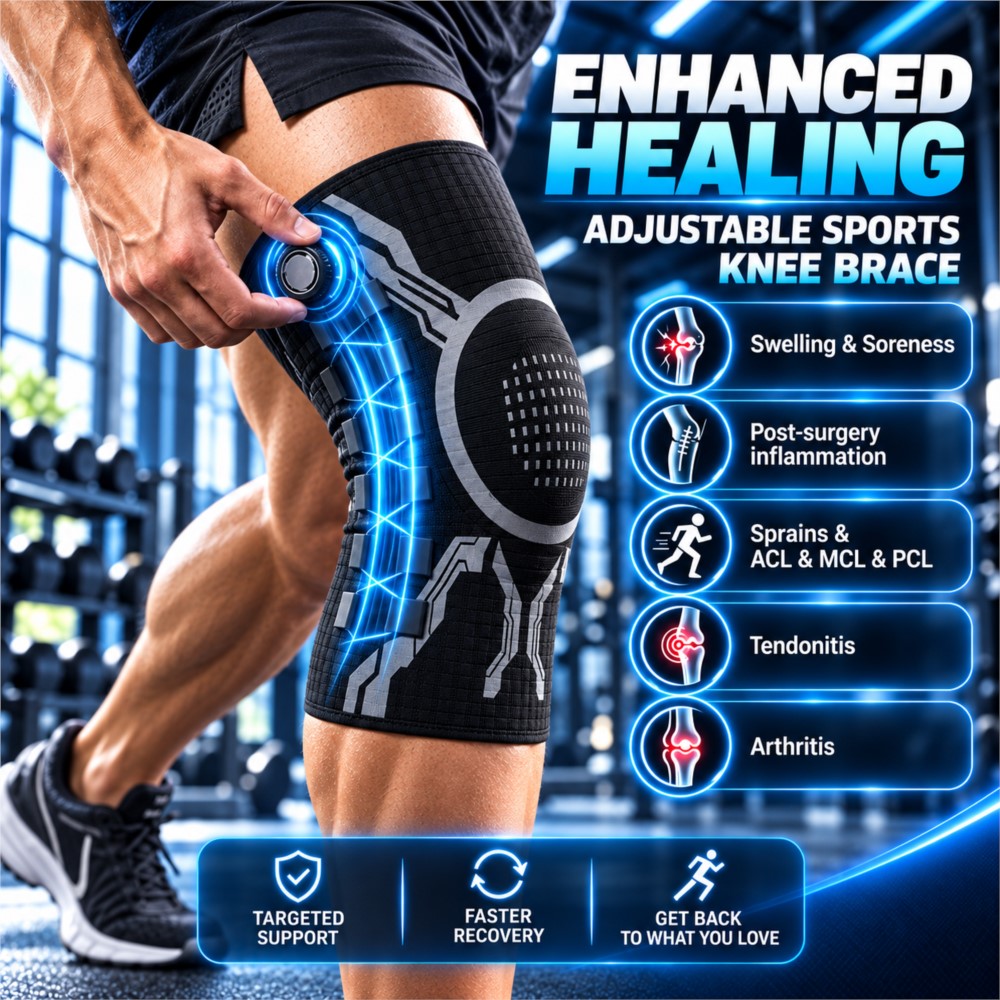 Compression Sleeve Calf - 調整可能なスマートノブ式膝サポーター。側方安定化、圧迫サポート、関節痛緩和、膝蓋骨用ジェルパッド付き。自宅でのトレーニングに最適。