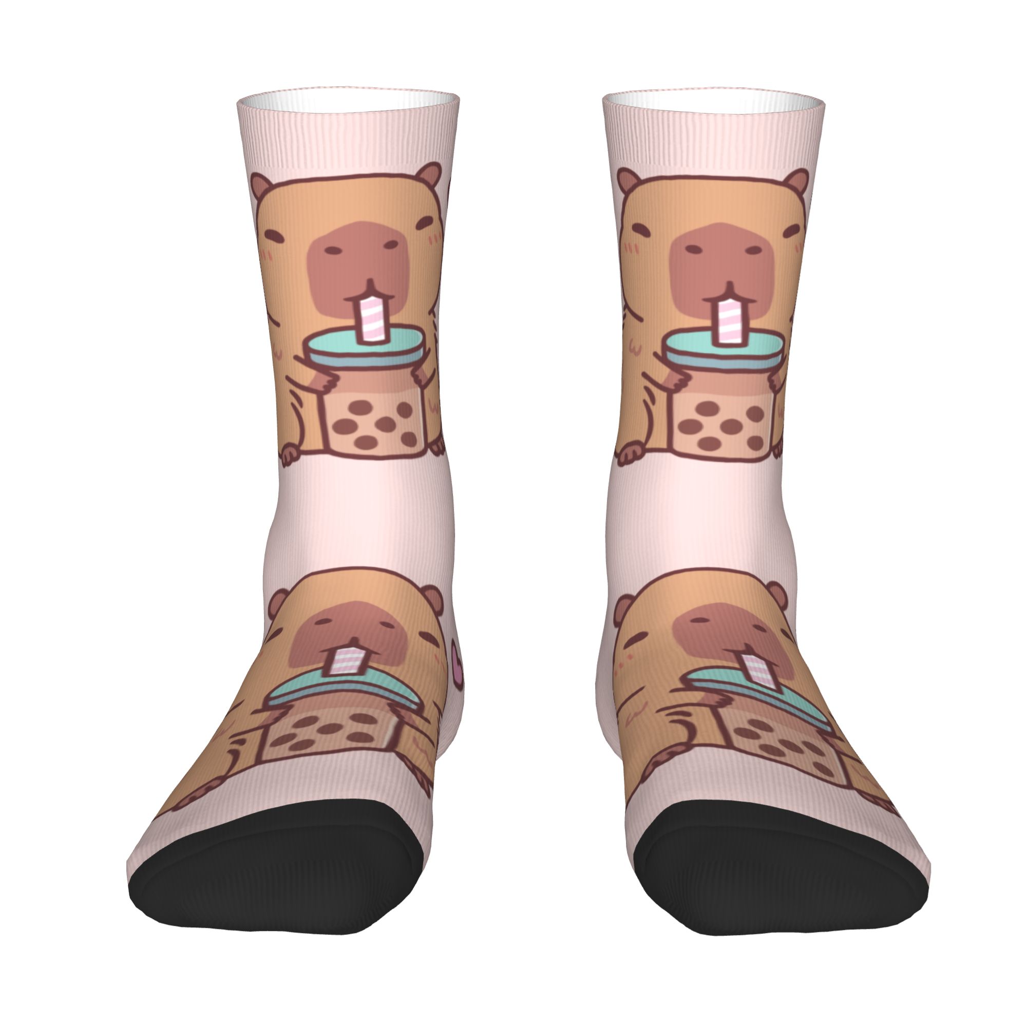 Dress Sock Men - カスタムキュートなカピバラがバブルティーを愛するメンズクルーソックス ユニセックス クールな3Dプリント ドレスソックス