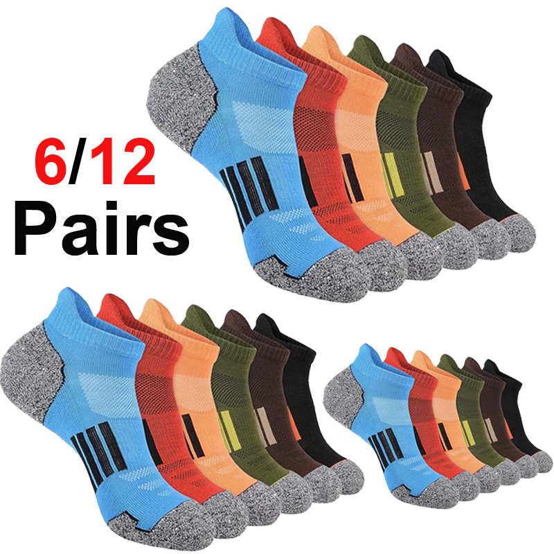6/12 ペア男性用鮮やかなマルチカラーストライプアンクルソ - Ankle Sock Low Cut のレビューと価格