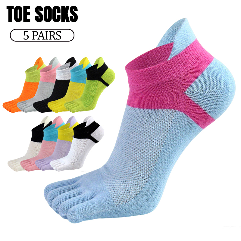 5足セット 女性用 5本指ソックス 夏用 薄手 メッシュ 通 - Ankle Sock Low Cut のレビューと価格