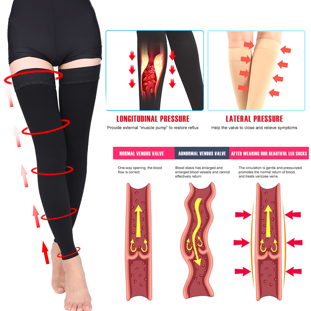 男性と女性のためのつま先の開いた膝の圧縮ストッキング,静脈瘤 - Compression Sock Medical のレビューと価格